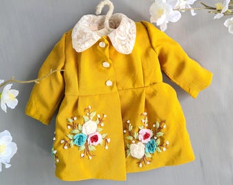 Vintage Style Embroidered Coat: Handmade 18 Inch Doll Clothes