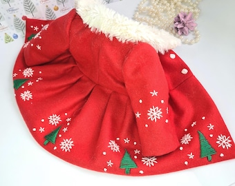 アメリカンガール人形用クリスマス刺繍入りコート：18インチ人形用衣装