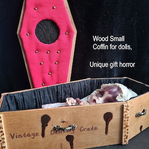 Handmade Gothic Wooden Doll Coffin: Mourning Display Prop