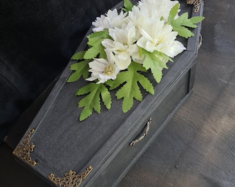 Handmade Small Wooden Coffin with Lace Stretcher(Stand) – Gothic Display or Photo Prop – Unique Trinket Box – Weird Oddity Gift