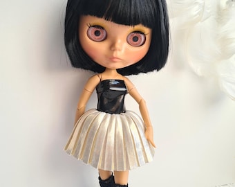 Romantic Black-Gold Dress for Blythe Doll
