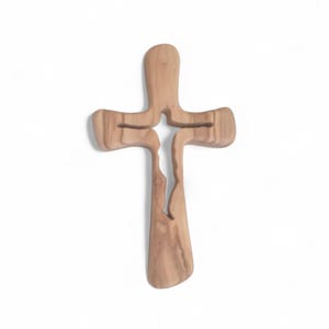 Hand-carved olive wood cross, 21 cm (8 in) height unique grain