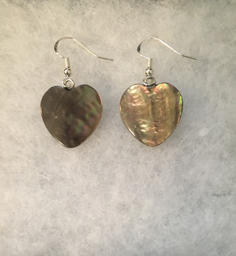 Black Shell Heart Earrings with Sterling Silver Hooks