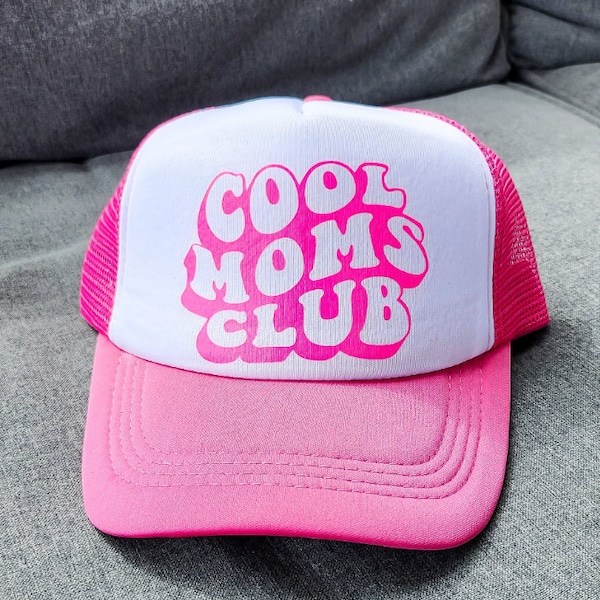 Cute Cool Moms Club Hot Pink and White Trucker Hat, Boy Mom, Girl Mom, Snap Back, Summer Hat ,Boat Hat, Trucker Hat For Women Trendy,