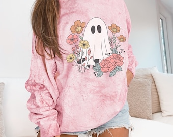 Tye Dye Groovy Hippie Ghost Oversized Sweatshirt, Comfort Colors, Halloween Sweatshirt, Womens Halloween Shirt, Vintage Fall Sweatshirt