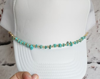 Turquoise and Gold Trendy Hat Chain, Cowgirl Hat Interchangeable Trucker Hat Chain, Hat Accessories,  Country Concert Hat Custom Trucker Hat