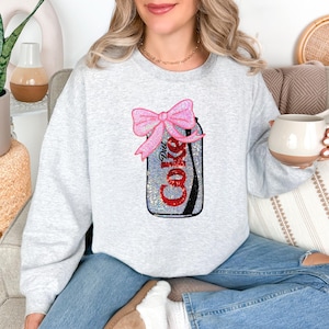 Sequined Diet Soda Can Womens Sweatshirt: Coquette Pink Bow, Vintage-Inspired