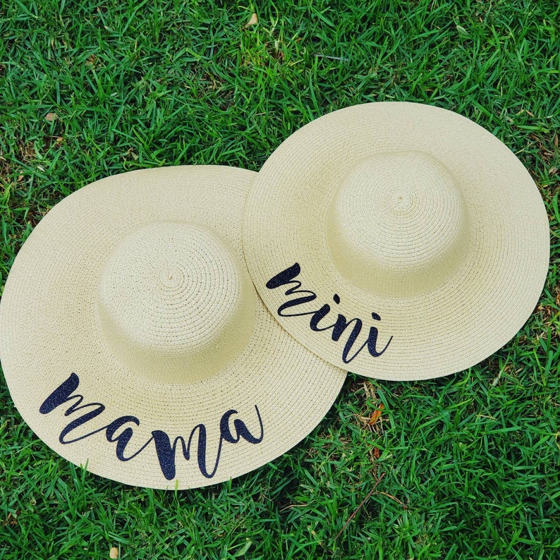 Matching Mommy And Me Mama and Mini Black Glitter Lettering Sun Hats
