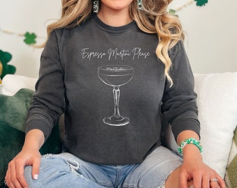 Luxury Comfort Colors, Espresso Martini Oversized Sweatshirt, Social Cocktail Club, Happy Hour Tini Time Retro Cocktail Funny Drinking Shirt
