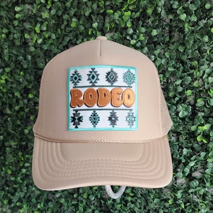 Southwest Teal Rodeo Hat Patch, Trendy Foam Khaki Trucker Hat, Honky Tonk Hat, Nashville Hat for Women, Country Concert Hat, Day Drinking,