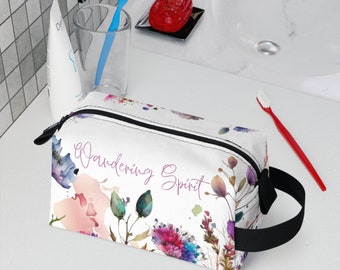 Toiletry Bag With Zipper, Cosmetic Bag, Wandering Spirit , Wildflowers, Womens Travel Bag, Makeup Carrying Case, College Bag Graduation Gift