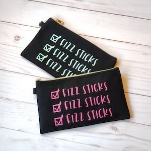 Fizz Sticks Black Canvas Bag: Gold Zipper Travel Pouch