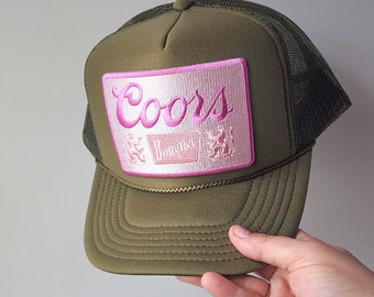 Trendy Foam Army Green Trucker Hat, Pink Banquet Beer Patch , Honky Tonk Hat, Nashville Hat for Women, Country Concert Hat, Day Drinking,