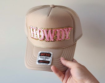 Trendy Foam Pink Howdy Trucker Hat, Pink Glitter Patch , Honky Tonk Hat, Nashville Hat for Women, Country Concert Hat, Day Drinking,