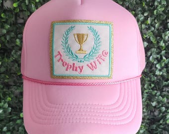 Pink Trophy Wife Patch Trucker Hat, Bachelorette Gift