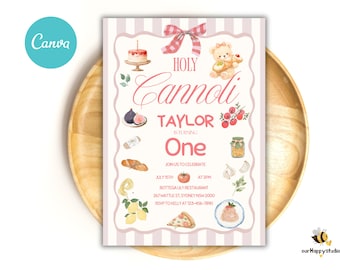 Editable Holy Cannoli first birthday invitation Italian pasta meatball birthday party 1st birthday party template Holy Ravioli birthday ITB1