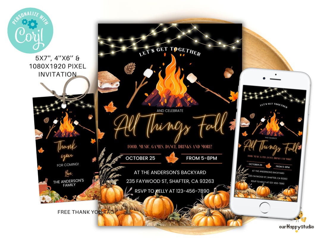 Editable Fall Party Invitation, All Things Fall Text Invitation, Fall ...