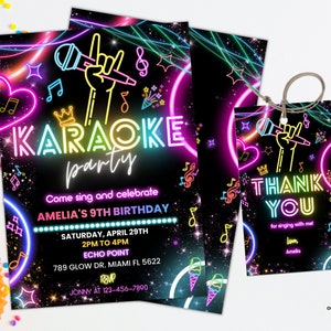 Editable Karaoke Party Birthday Invitation, Glow Karaoke birthday party neon singing music party invite Karaoke and glow instant download 02 image 4