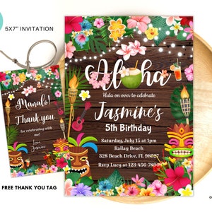 Editable Aloha pool party invitation, Hawaiian birthday invite, Tropical birthday pool party instant download AL07