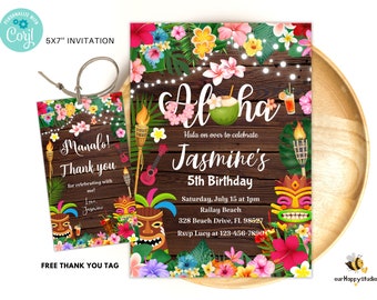 Editable Aloha pool party invitation, Hawaiian birthday invite, Tropical birthday pool party instant download AL07