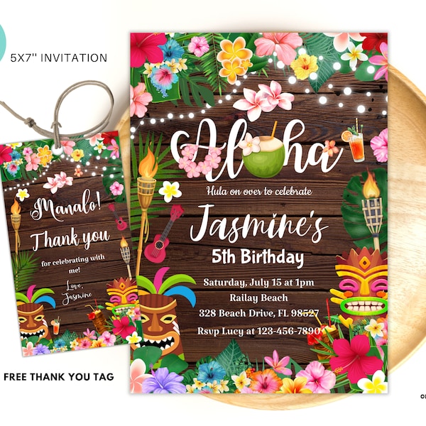 Editable Aloha pool party invitation, Hawaiian birthday invite, Tropical birthday pool party instant download AL07