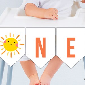 Bannière modifiable de chaise haute de soleil, décoration de fête de premier anniversaire de soleil premier voyage autour du décor de soleil téléchargement immédiat S01