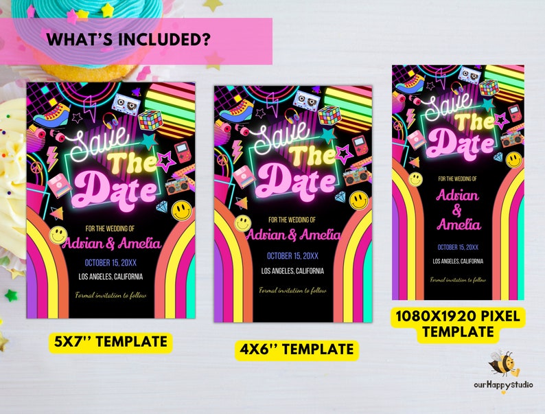 Editable save the date template 80s digital save the date etsy