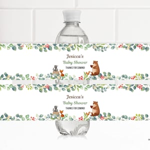 Editable Woodland Water Bottle Label, woodland animals water bottle sticker, baby shower party water label instant download WL01