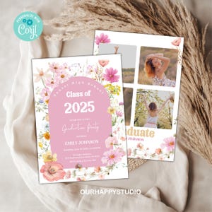 Editable Graduation 2025 template, Minimalist Graduation Announcement, Wildflower Graduation Party Invitation, Boho Graduation Announcement