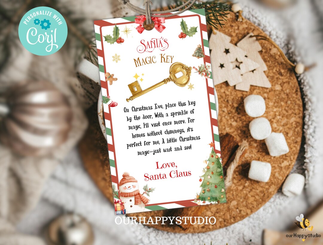 Magical Key Label Editable Santa Magical Key Magic Key Tag, Christmas Eve Box Holiday ...