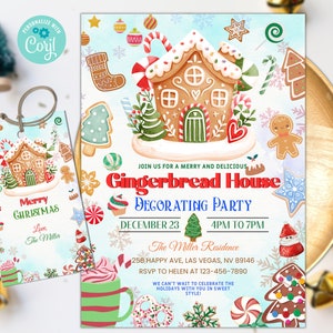 Editable Christmas Party Invitation, Christmas Gingerbread house decorating party invite, Christmas birthday invite, Holiday party invite 02