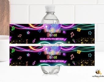 Editable Glow Crazy Birthday Water Bottle Label, Disco Party Sticker (Digital Download)
