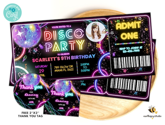 Glow Let's Play 20 Inviti Per Festa Di Compleanno Neon - Tema Glow In The Dark, Con Buste, 10x15 Cm, Per Bambini - 4
