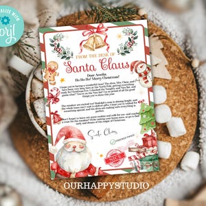 Carta editable de Papá Noel, carta de Papá Noel para el correo de Navidad del Polo Norte, descarga instantánea de la plantilla de Nochebuena LFS1