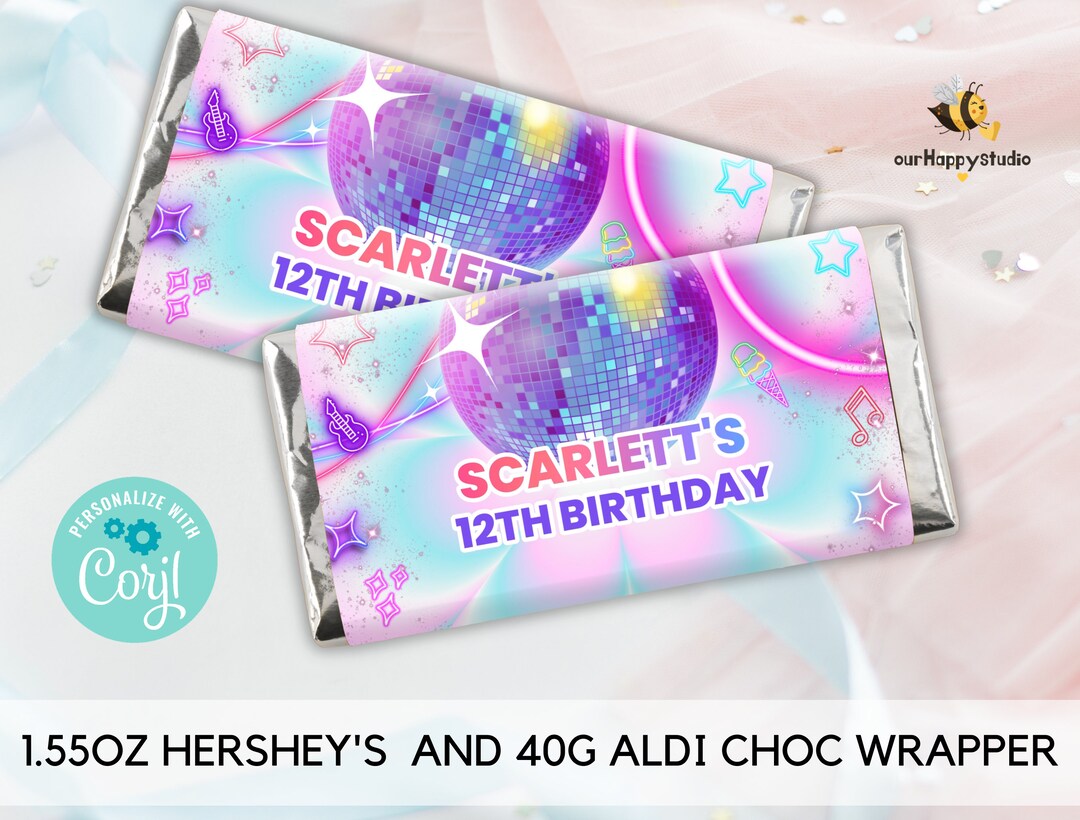 Editable Dance Party Chocolate Bar Wrapper, Disco Party Chocolate Bar ...