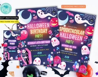 Editable Pink Halloween Party Invite glow Birthday invitation Halloween Invitation Halloween spooky party invite boo invitation PHB1