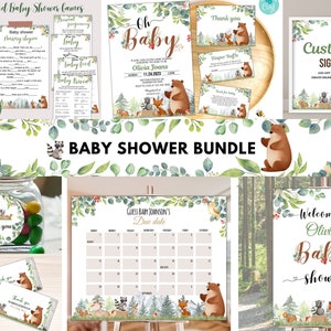 Baby Shower Bundle, Woodland baby shower bundle, baby shower invitation game pack, woodland animals games, Forest baby shower package WL01
