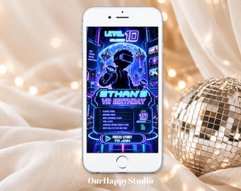 VR Birthday Phone Invitation, Editable Video Game Party Invite for Kids & Teens 1080x1920 VR2