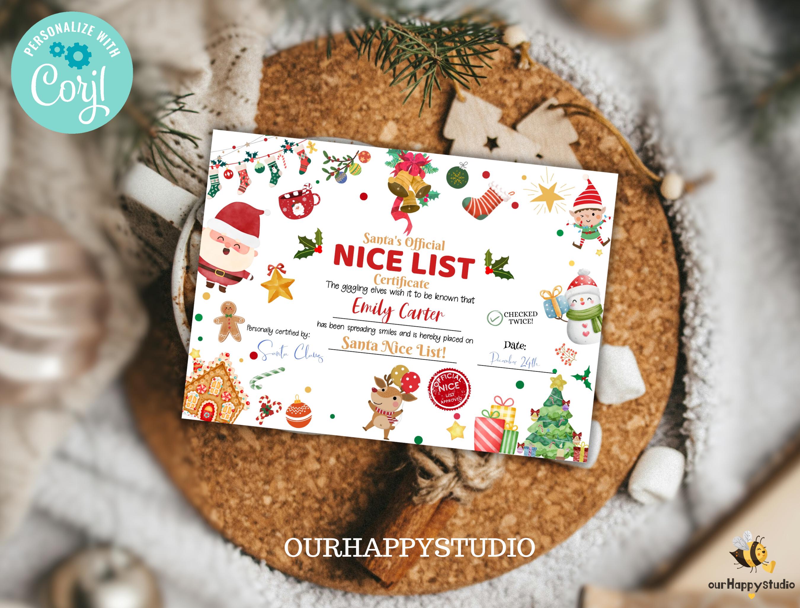 Editable Santa Claus Nice List Certificate Letter, North Pole Christmas ...