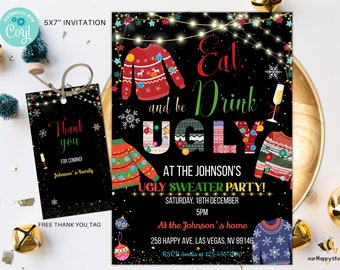 Editable Ugly Sweater Party Invitation, Christmas Rustic ugly Sweater Invite, Ugly Sweater party invite instant download 02