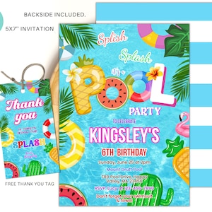Faire-part modifiable à la piscine, invitation à une fête de la natation, téléchargement immédiat GP1 d'invitation à une fête de la piscine d'anniversaire tropical