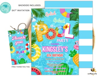 Editable Tropical Pool Party Invitation, Swim Birthday Invite (Digital Download) GP1