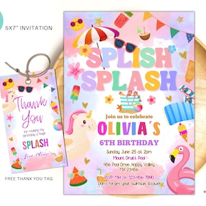 Editable Pool Party Birthday Invitation Splish Splash Pool Party Invite Summer tropical Swimming Pool Splash Party Instant Download P03