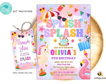 Bearbeitbare Pool Party Geburtstagseinladung Splish Splash Pool Party Einladen Sommer tropische Pool Splash Party Sofort Download P03
