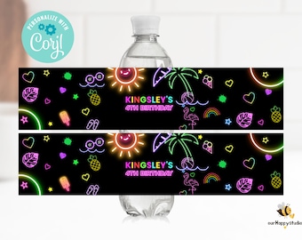 Editable Pool Party Water Bottle Label, Water park Birthday water bottle sticker, waterslideparty water bottle label instant download W03