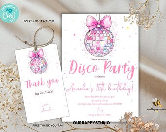 Disco Party Invitation Retro Birthday Invite Editable Disco Ball Any Age Birthday Template Dancing Queen Groovy Party Digital Download WD01
