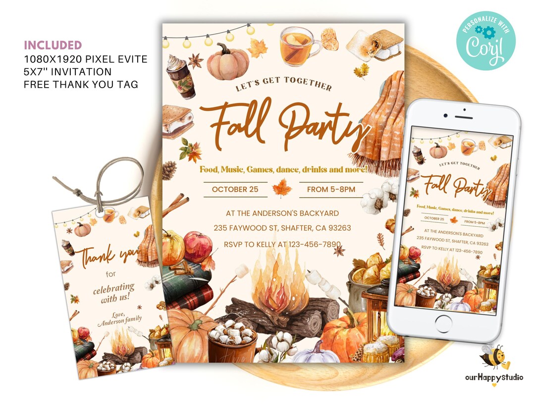 Editable Fall Party Invitation, Fall Harvest Party Text Invitation ...