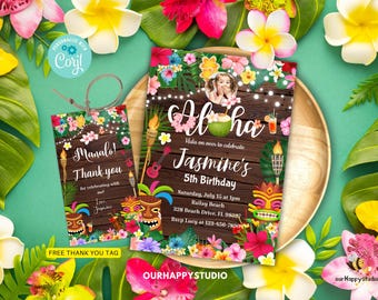 Editable Aloha Birthday Pool Party Invitation, Tropical Luau (Digital Download) AL07