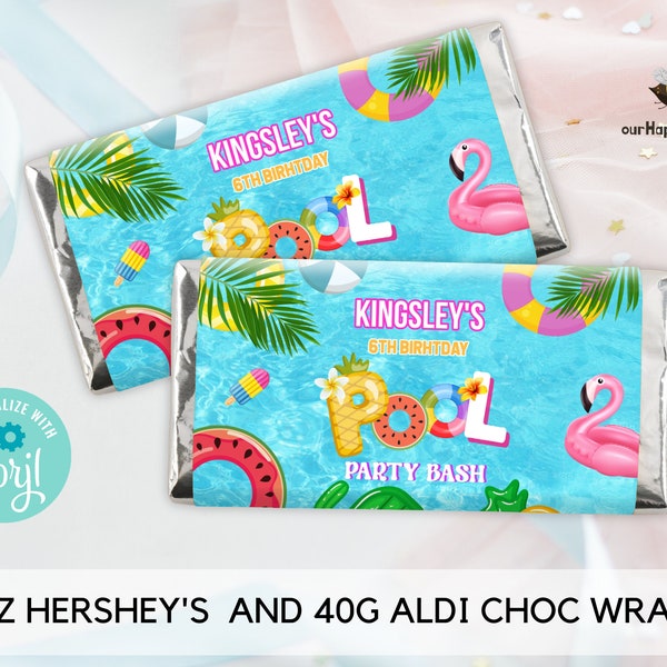 Editable Pool party Chocolate Bar Wrapper template, Swim party Chocolate bar wrapper, Summer party chocolate wrapper, instant download