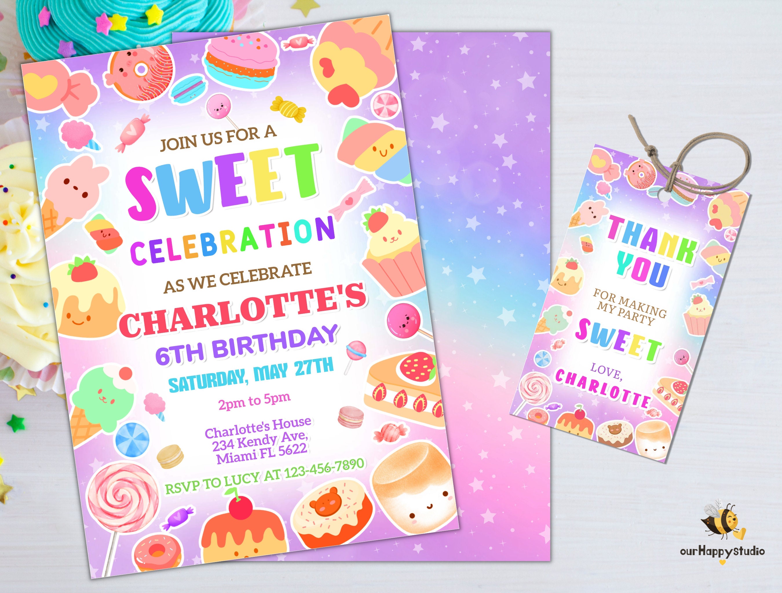Editable Sweets Candy Invitation, Sweet Candy Birthday Invitation ...